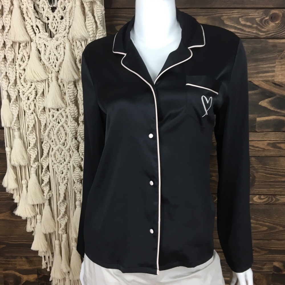 Victoria’s Secret | Button Down Heart Nighty Top Black Silky